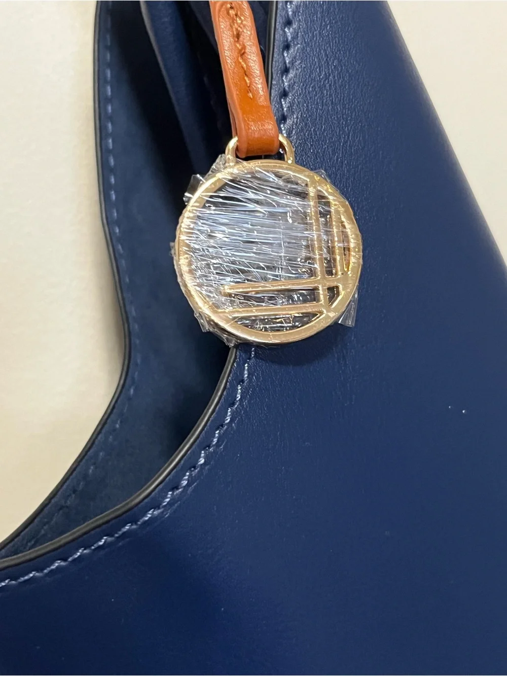 Loulu Navy Blue & Tan Hobo Shoulder Bag Slouchy Purse